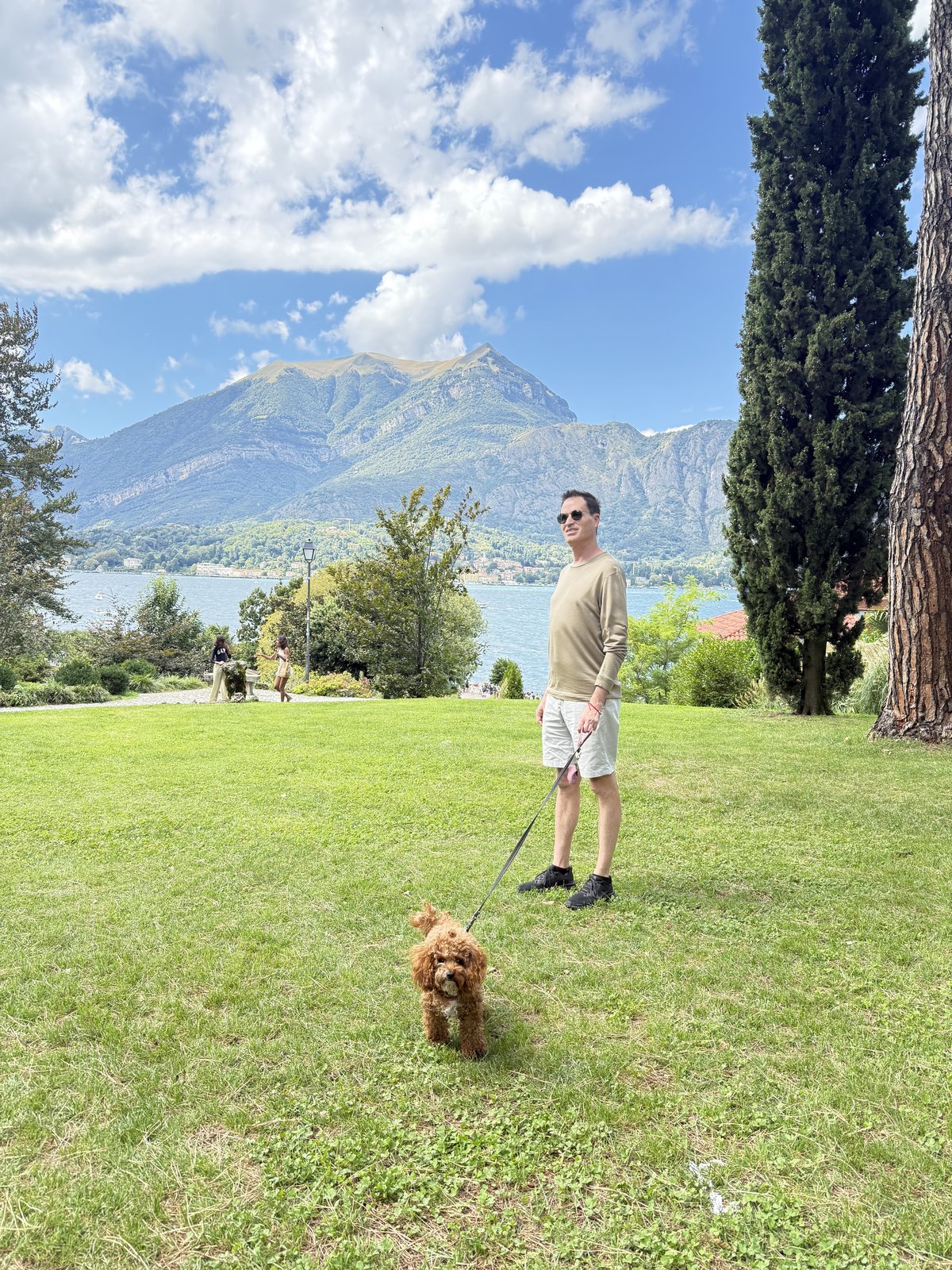 Cotufa enjoying a beautiful mountain lake in Europe, free to travel with proper documentation
